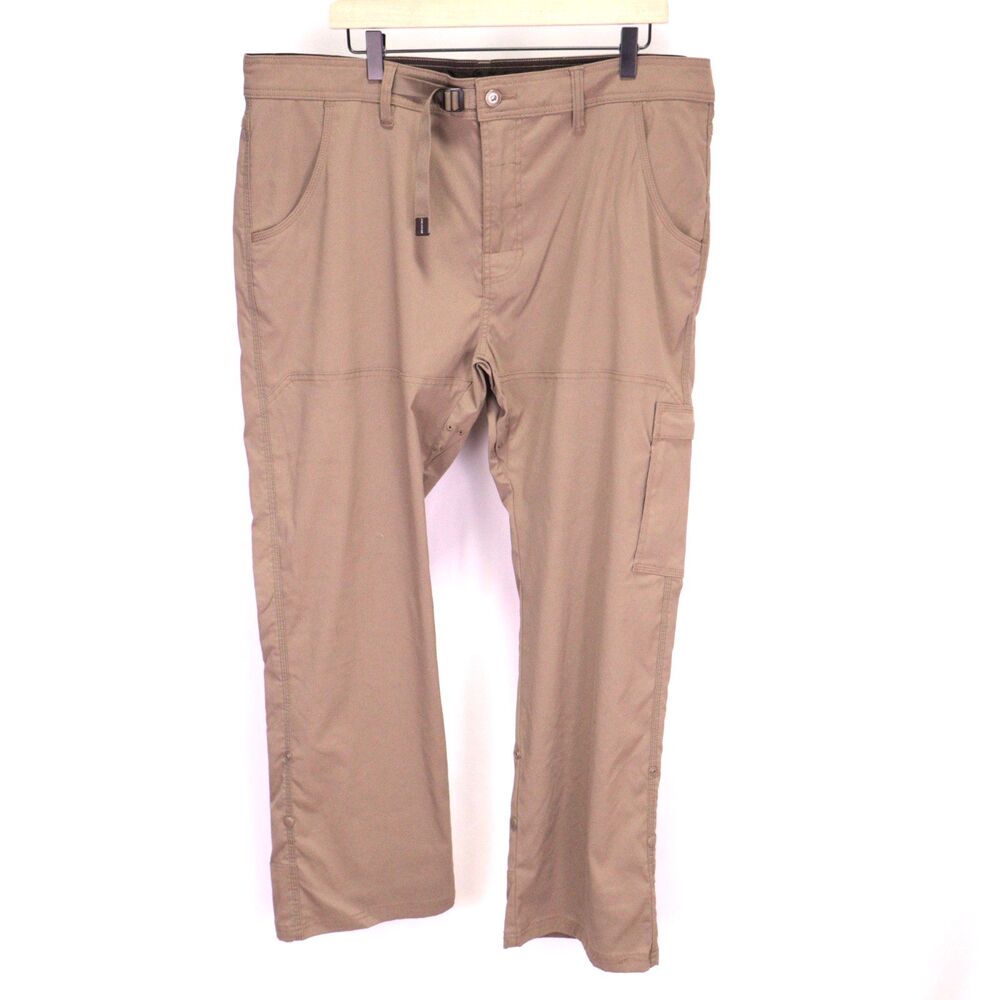 Prana Zion Pants Mens 40x30 Tan Nylon Stretch Belted Hiking Outdoors Camping EUC